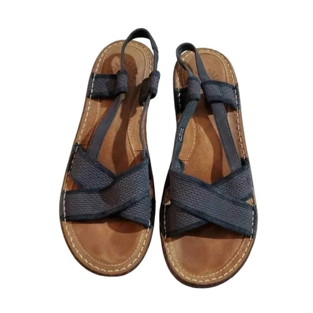 UGG Australia Womens 3146 Blue Canvas Leather‎ Wedge Slingback Sandals Size 10